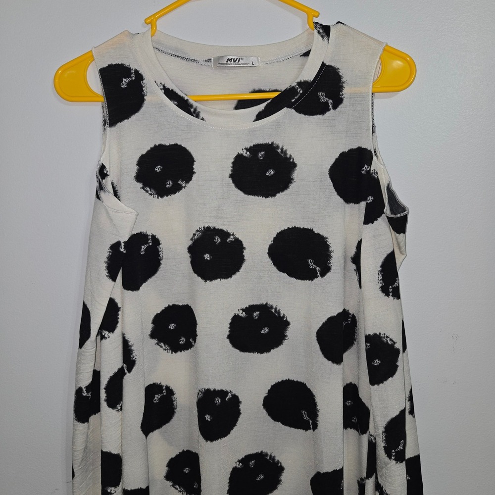 B#5 MVI Women's Large Polka Dot Cold Shoulder Long‎ Sleeve Midi Dress - Picture 2 of 6